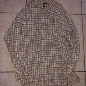 Polo Ralph Lauren Long Sleeve Oxford Shirt Plaid Mens Size M Tan Brown Vintage